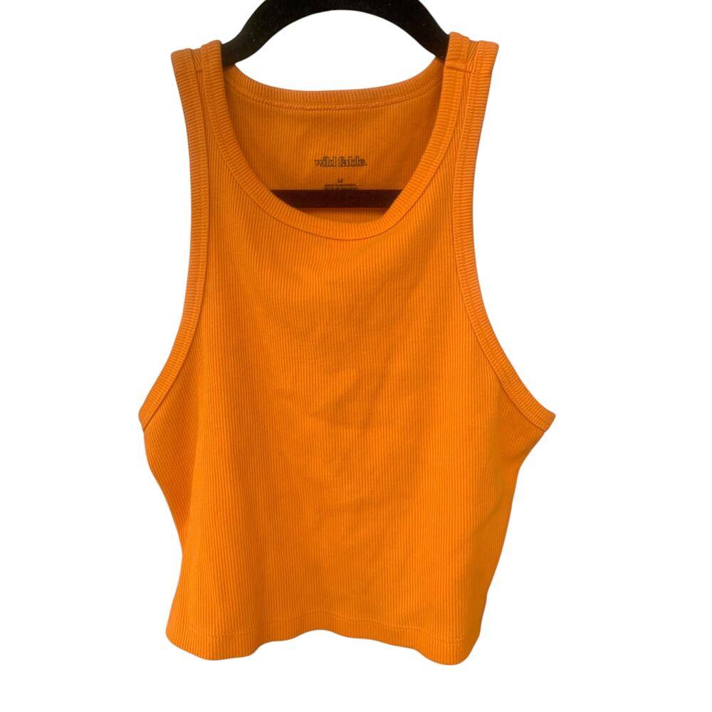 Wild Fable Orange Ribbed Crop Tank Top Size Medium Fitted Basic S